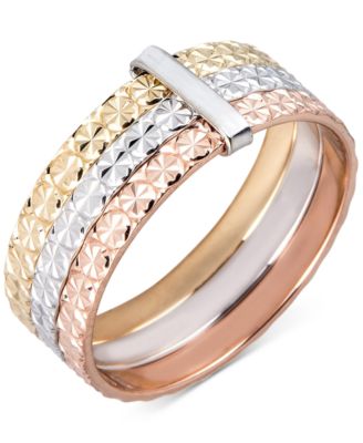 Macy's - Textured Three Row Stack Look Ring in 14k Tri-Color Gold