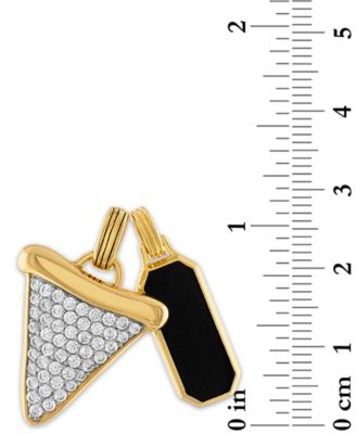 2-Pc. Set Onyx Dog Tag & Cubic Zirconia Pav&eacute; Shark Tooth Amulet Pendants in 14k Gold-Plated Sterling Silver, Created for Macy's