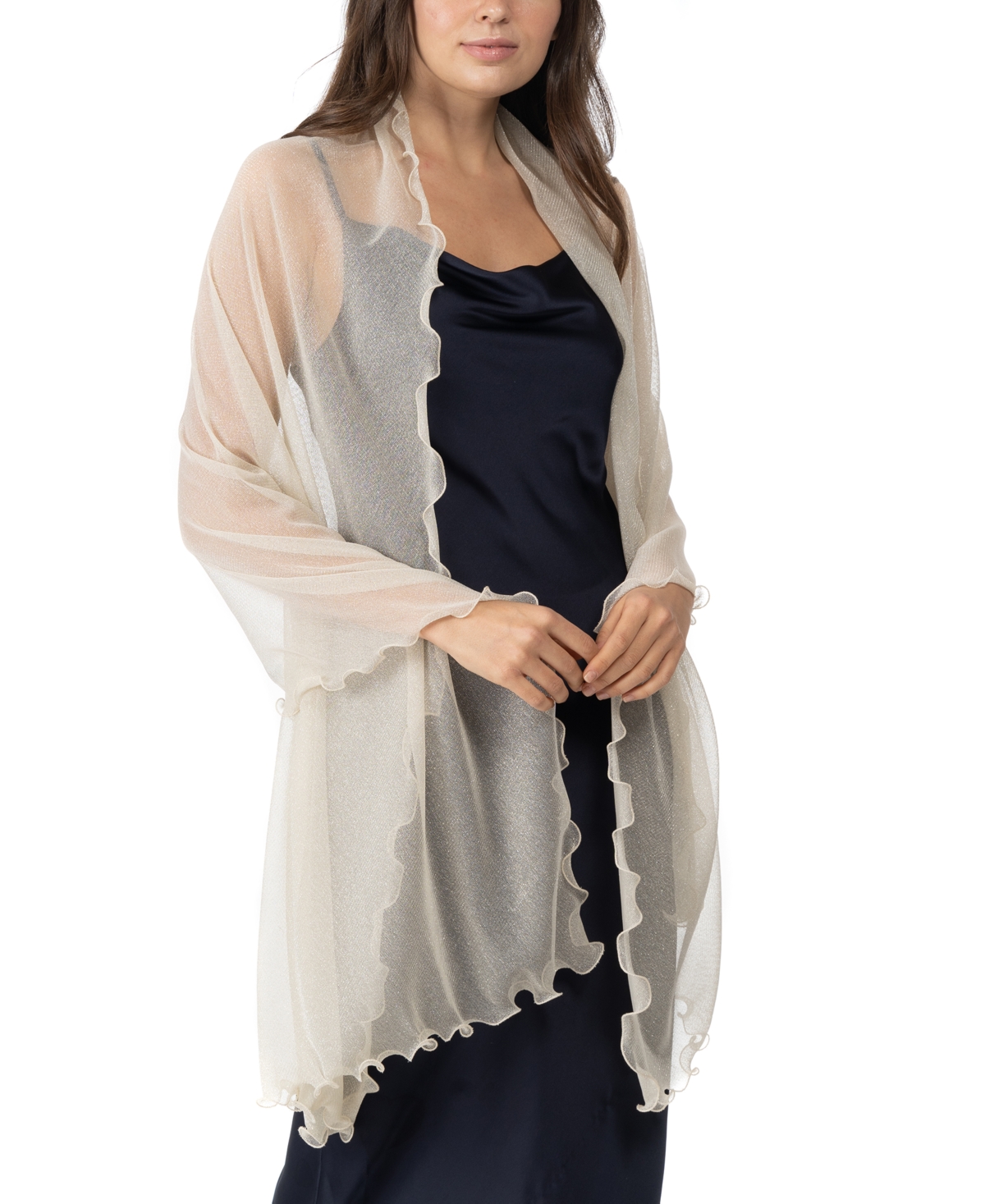 Inc International Concepts Ruffle-edge Metallic Evening Wrap, Created For Macy's In Ivory