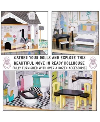 Lil Jumbl Kids Wooden Dollhouse w/Accesories, Large Doll House Toy