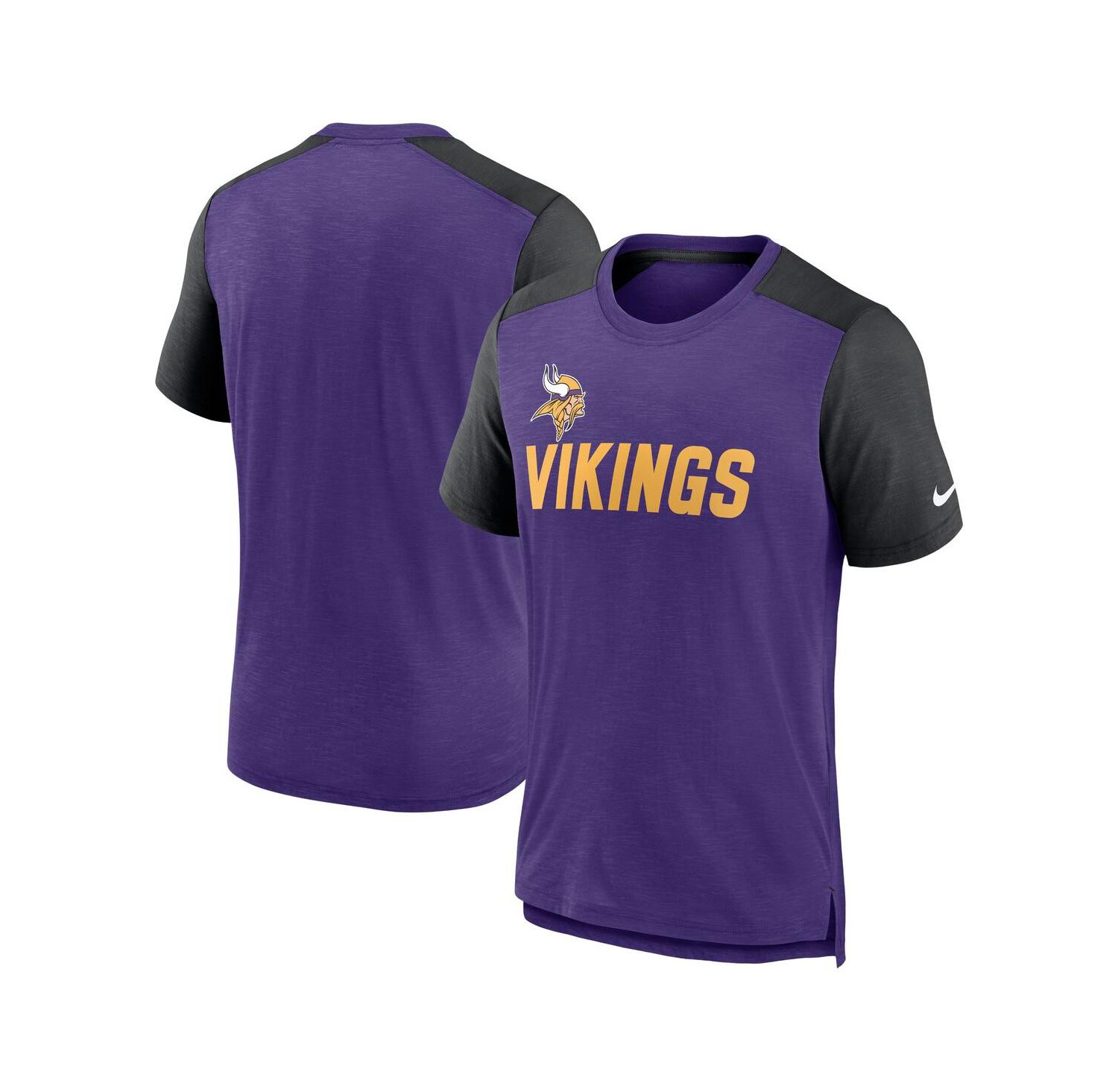 Men's Heathered Purple, Heathered Black Minnesota Vikings Color Block Team Name T-shirt