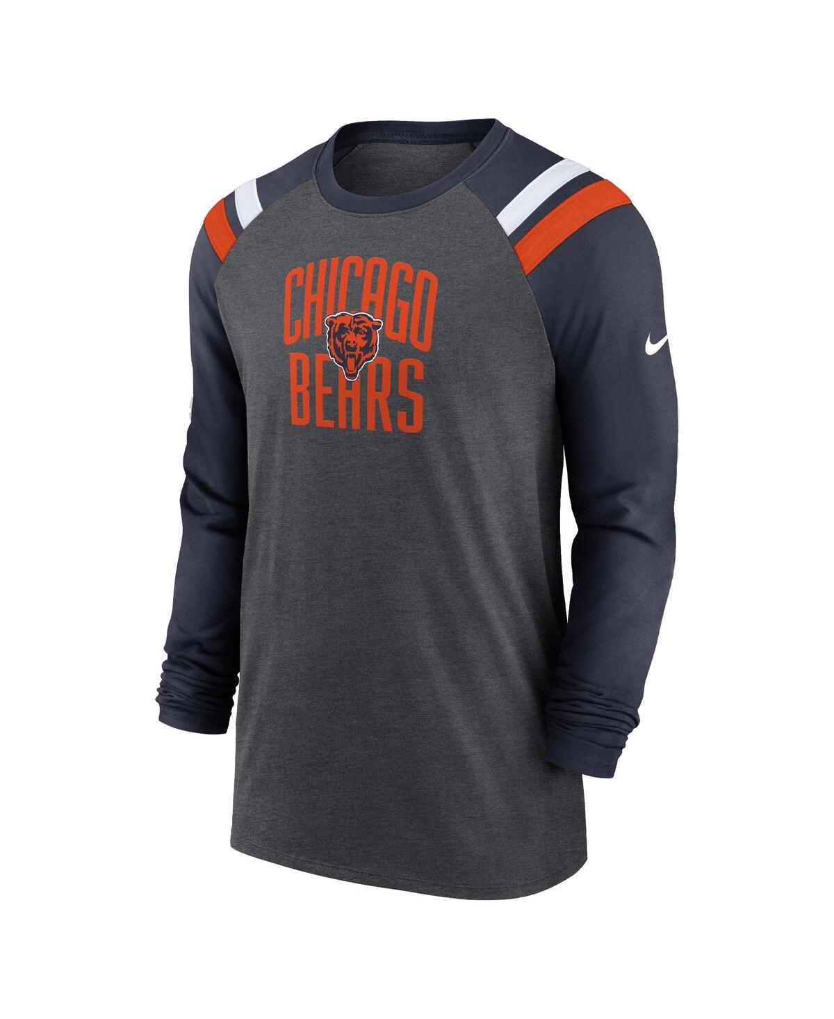 Shop Nike Men's  Heathered Charcoal, Navy Chicago Bears Tri-blend Raglan Athletic Long Sleeve Fashion T-sh In Heathered Charcoal,navy