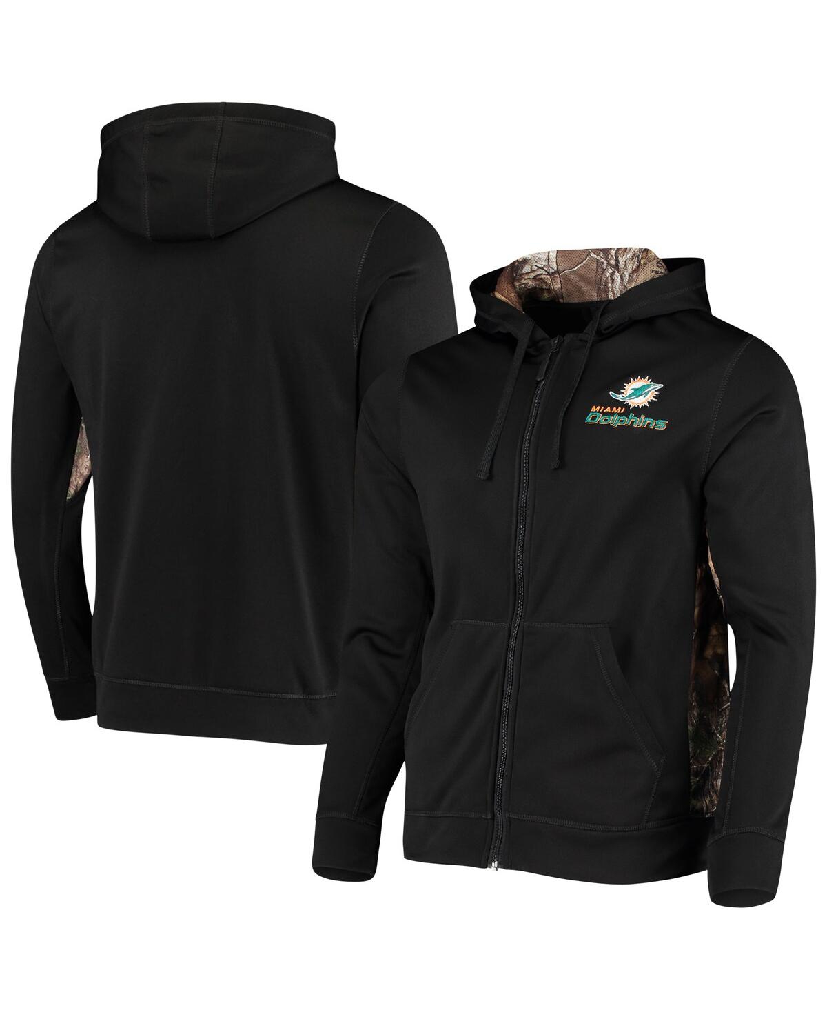 DUNBROOKE MEN'S DUNBROOKE BLACK, REALTREE CAMO MIAMI DOLPHINS DECOY TECH FLEECE FULL-ZIP HOODIE 