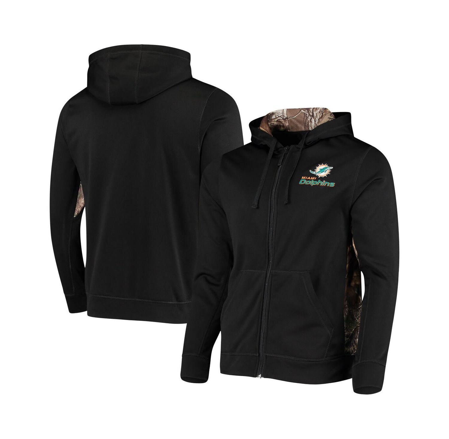 Men's Black, Realtree Camo Miami Dolphins Decoy Tech Fleece Full-Zip Hoodie