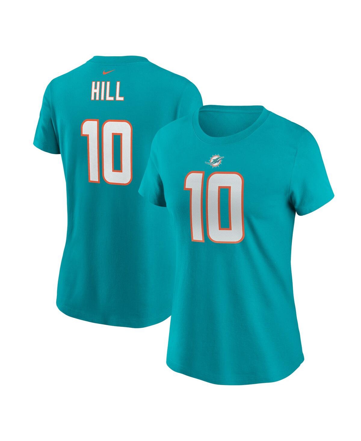 Shop Nike Women's  Tyreek Hill Aqua Miami Dolphins Player Name And Number T-shirt