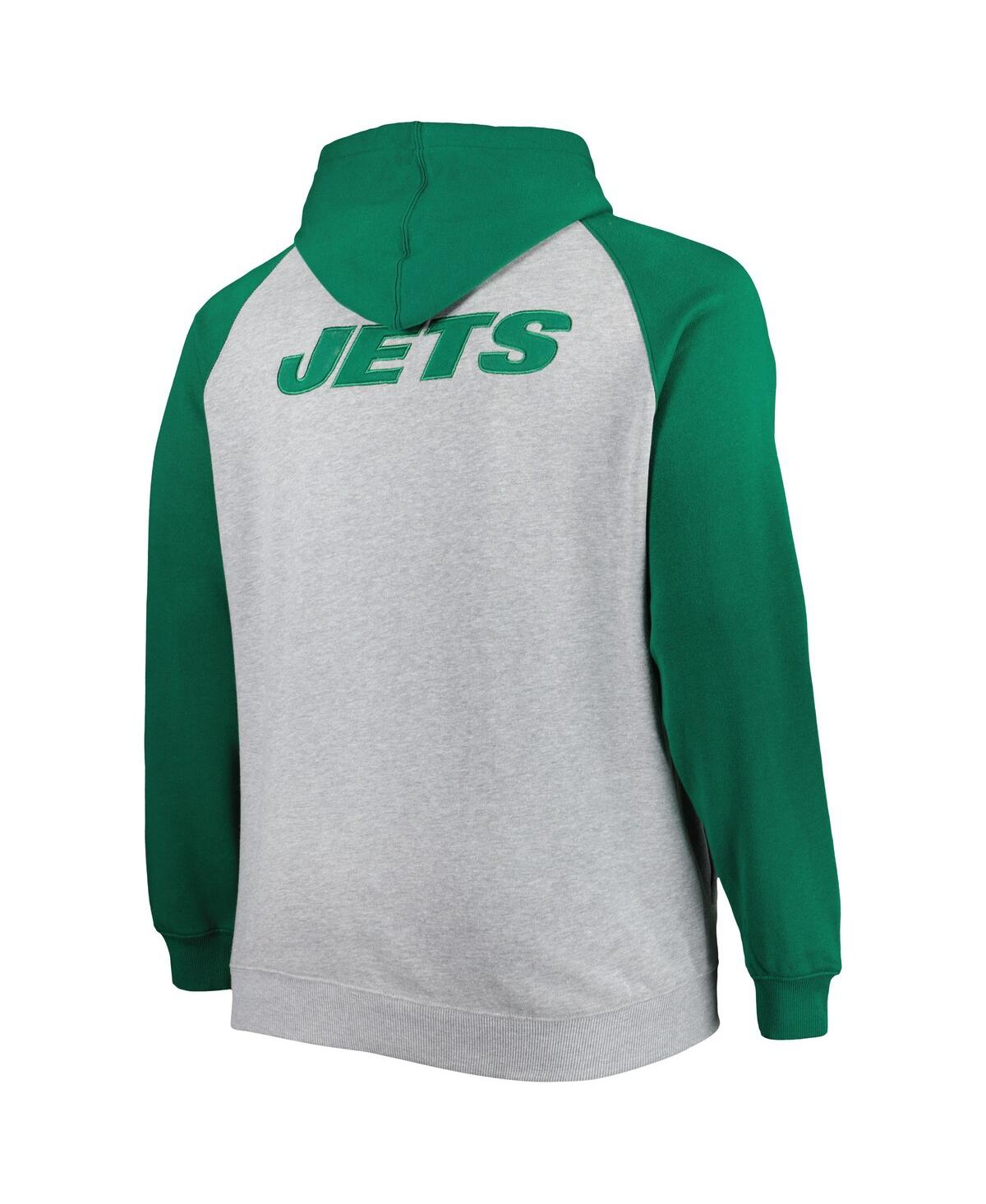 Shop Profile Men's Heather Gray New York Jets Big And Tall Fleece Raglan Full-zip Hoodie Jacket
