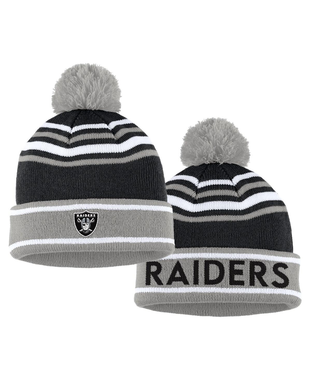 Shop Wear By Erin Andrews Women's  Black Las Vegas Raiders Colorblock Cuffed Knit Hat With Pom And Scarf S