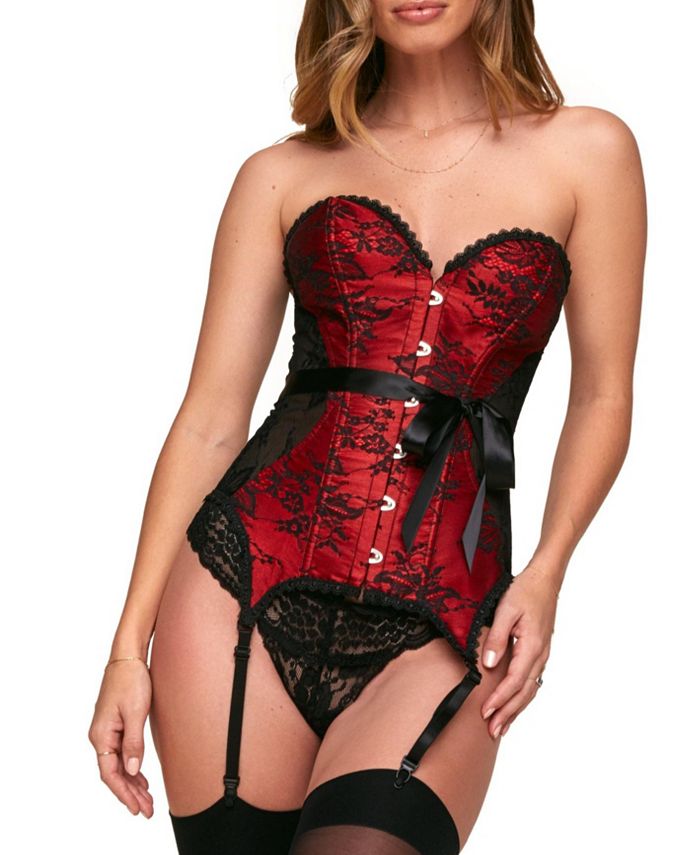 Women Sexy Red&Black Lace Top Shaper Basque CORSET Suspender LINGERIE With  Thong