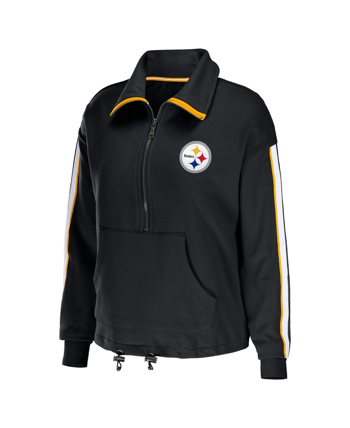 Women's Wear by Erin AndrewsPittsburgh Steelers Logo Stripe Half-Zip Top - Black