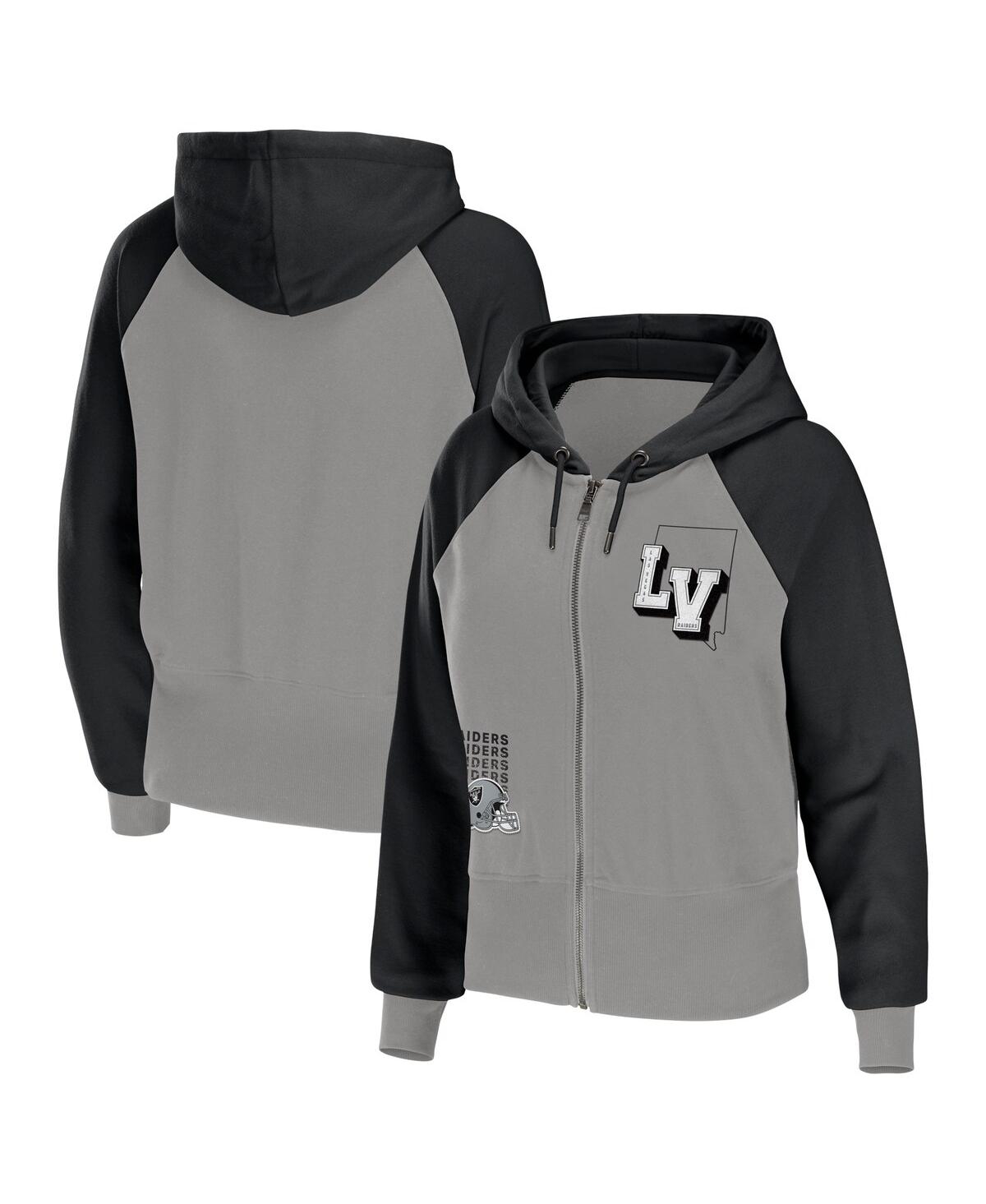 Shop Wear By Erin Andrews Women's  Gray Las Vegas Raiders Colorblock Full-zip Hoodie