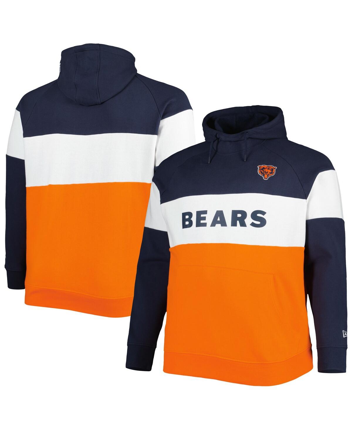 Shop New Era Men's  Orange Chicago Bears Big And Tall Current Team Colorblock Fleece Raglan Pullover Hoodi