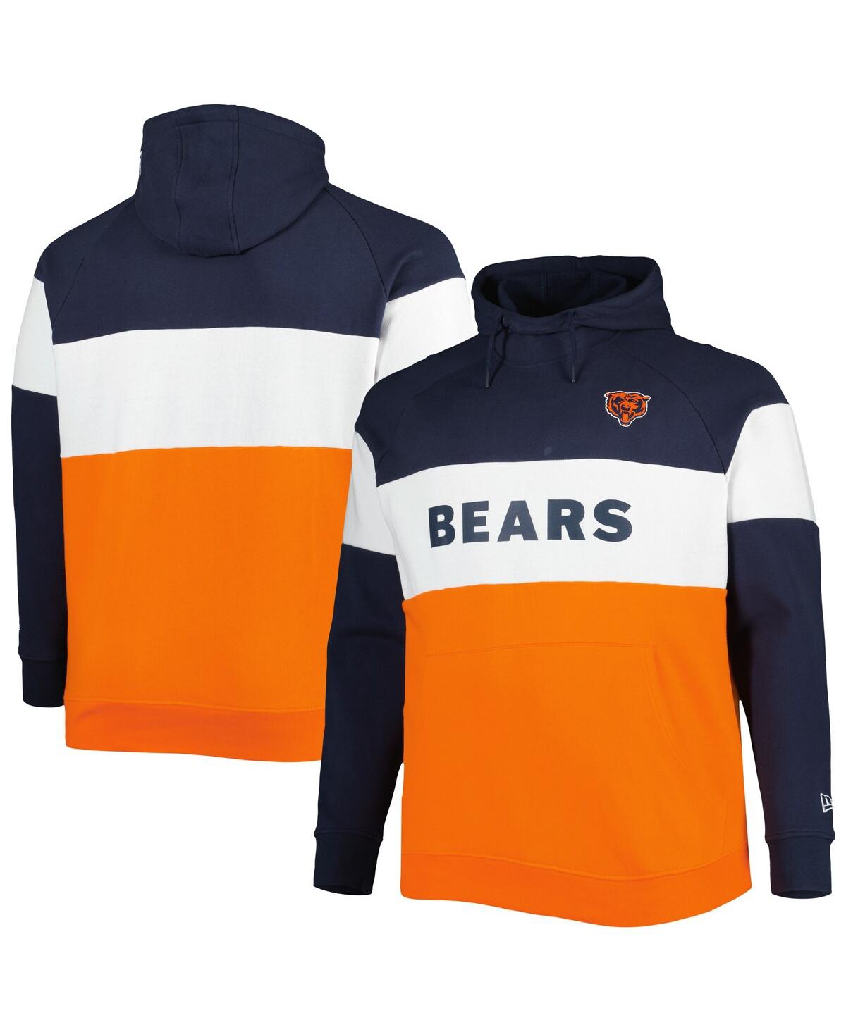 NEW ERA MEN'S NEW ERA ORANGE AND NAVY CHICAGO BEARS BIG AND TALL CURRENT COLORBLOCK RAGLAN FLEECE PULLOVER H 