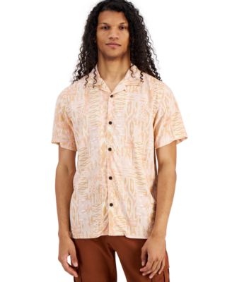 Sun + Stone - Men's Depp Regular-Fit Geometric Ikat-Print Button-Down Camp Shirt