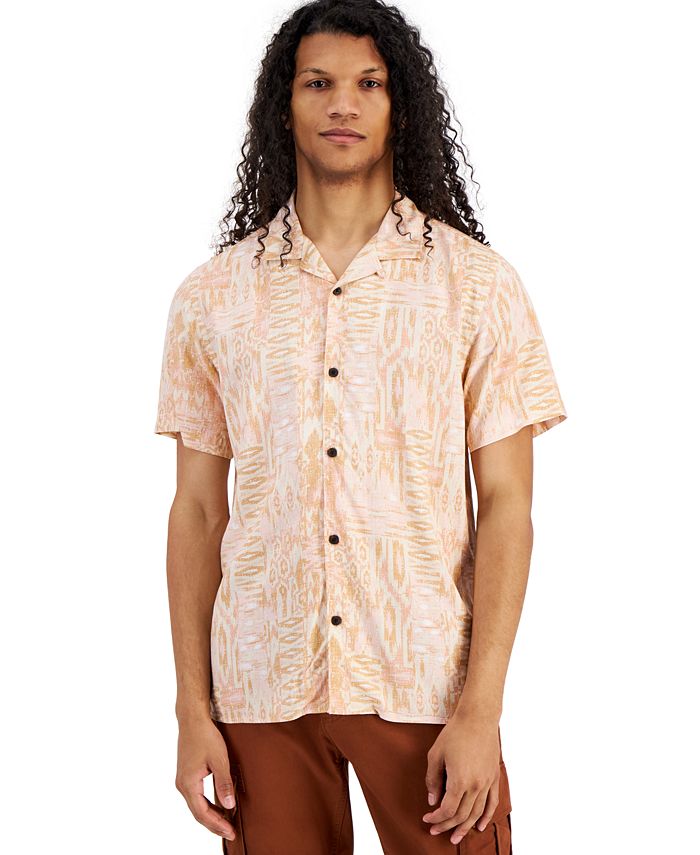 Sun + Stone Men's Depp RegularFit Geometric IkatPrint ButtonDown Camp Shirt, Created for Macy