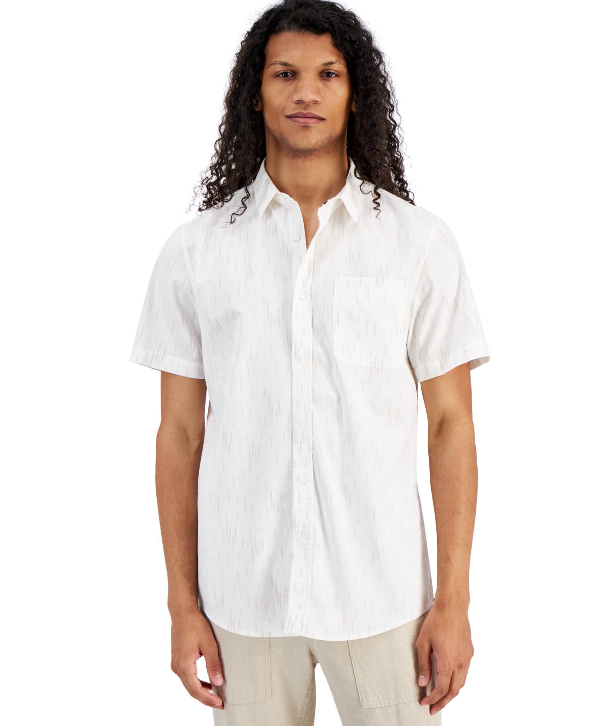 Sun + Stone Men's Earl Regular-fit Ikat Button-down Shirt, Created For Macy's In Bright White