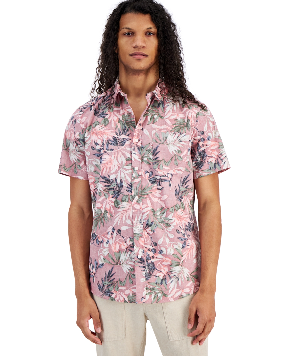 Sun + Stone Men's Hans Regular-fit Tropical Floral-print Button-down Shirt, Created For Macy's In Heartfeel Coral