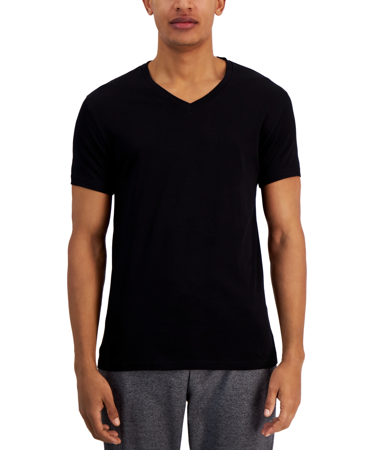 Shop Alfani Men's Regular-fit V-neck Solid Undershirts, Pack Of 4, Created For Macy's In Deep Black