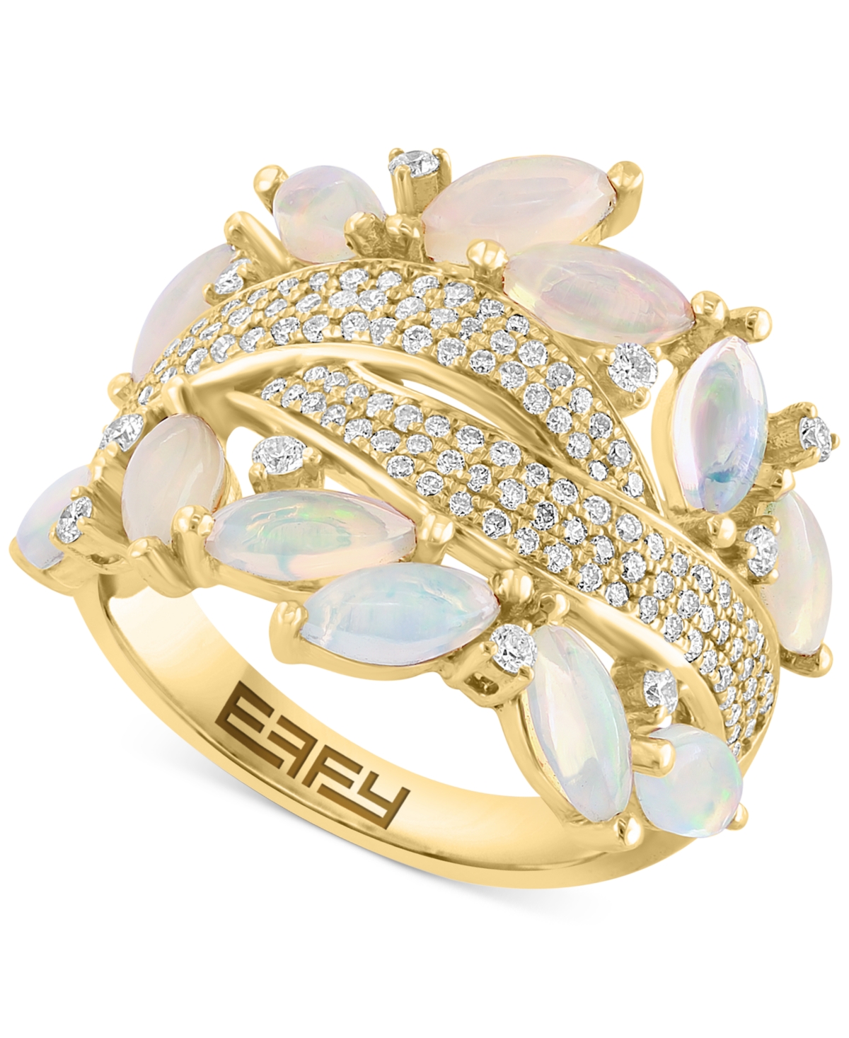 Effy Collection Effy Ethiopian Opal (1-3/4 Ct. T.w.) &diamond (5/8 Ct. T.w.) Swirl Cluster Ring In 14k Gold