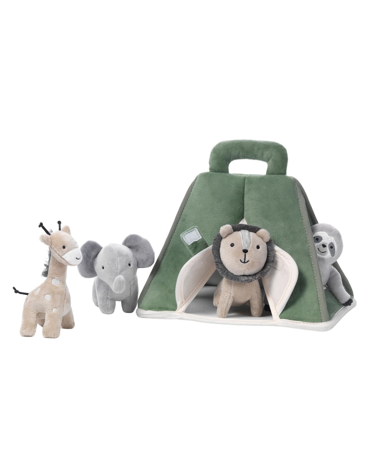 Детские мягкие игрушки Lambs & Ivy Safari Interactive Plush Tent with Stuffed Animals, 5-Piece Set, цвет: Зелёный — фото 2
