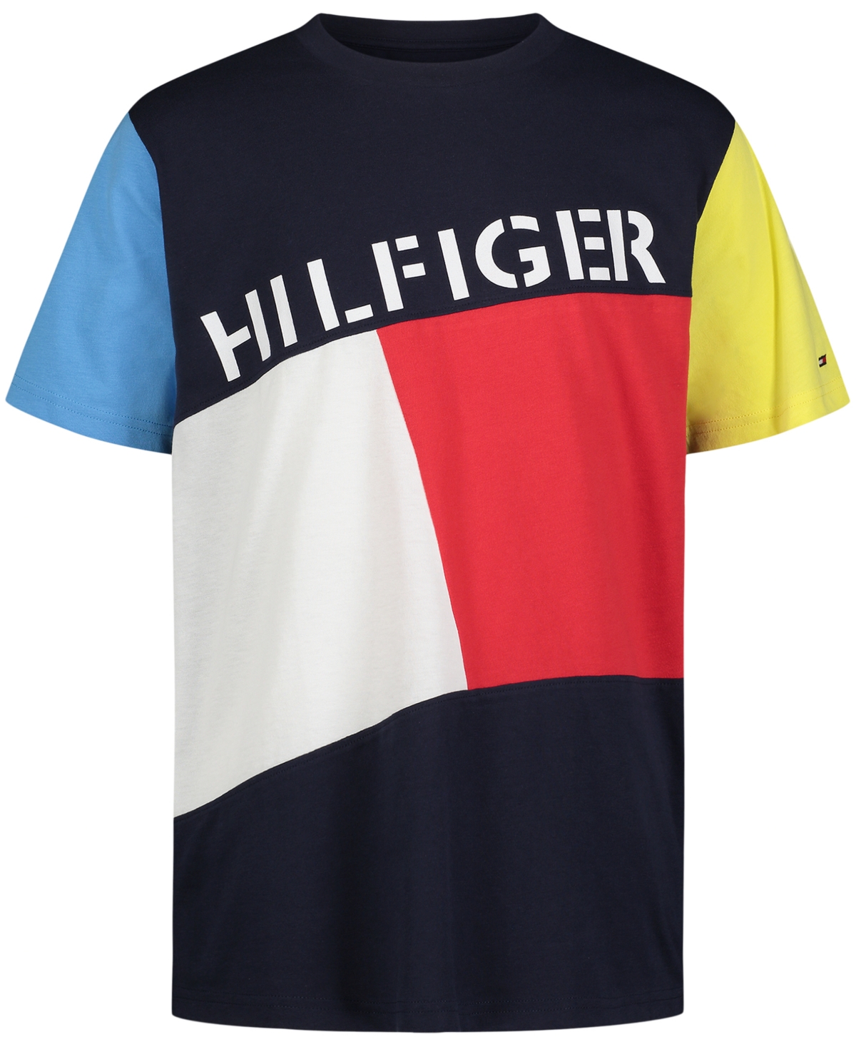 Tommy Hilfiger Big Boys Stencil Color Block Short Sleeves T-shirt In Navy Blazer