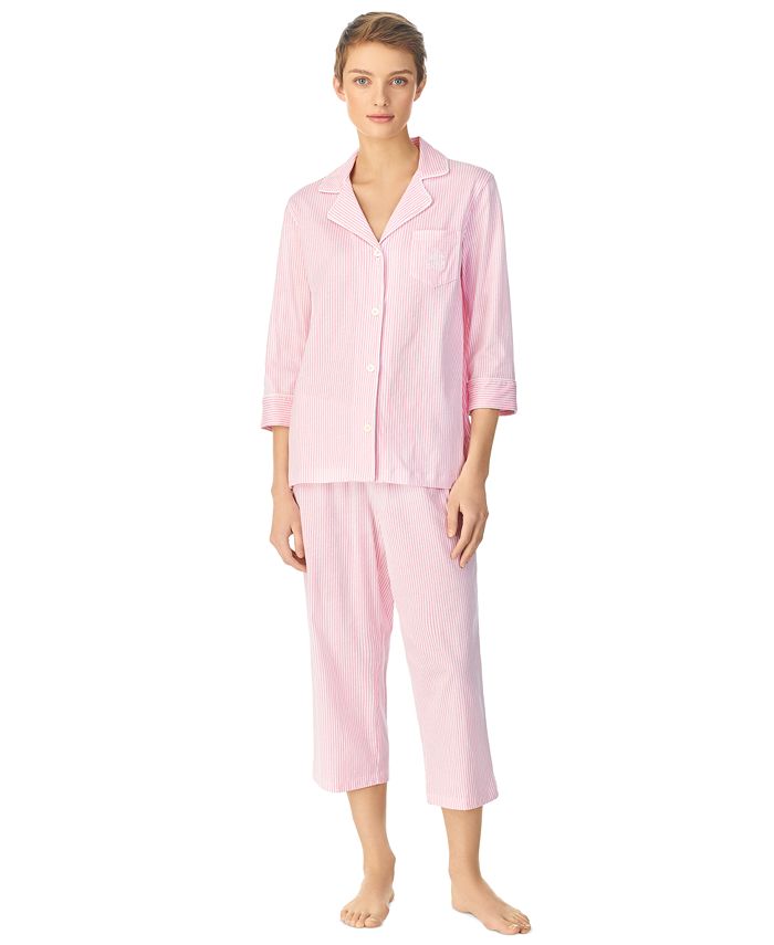 Lauren Ralph Lauren 3/4 Sleeve Classic Notch Collar Capri Pajama Set ...
