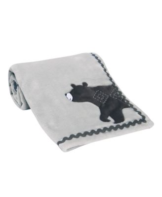 Woodland Forest Gray Fleece Bear Nursery Baby Blanket