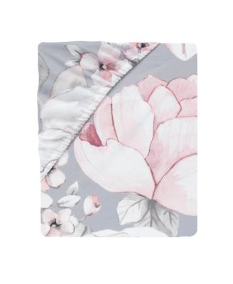 Signature Botanical Baby Watercolor Floral Cotton Crib Sheet - Gray
