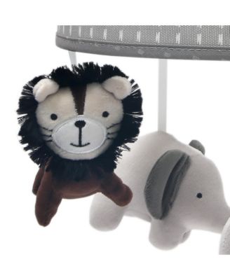 Urban Jungle Gray/Brown Lion & Elephant Musical Baby Crib Mobile