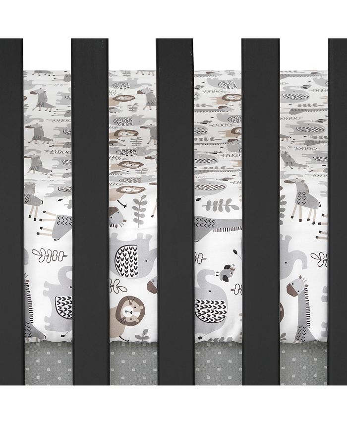 Lambs & Ivy Urban Jungle Animal Gray/White 100 Cotton Baby Fitted Crib