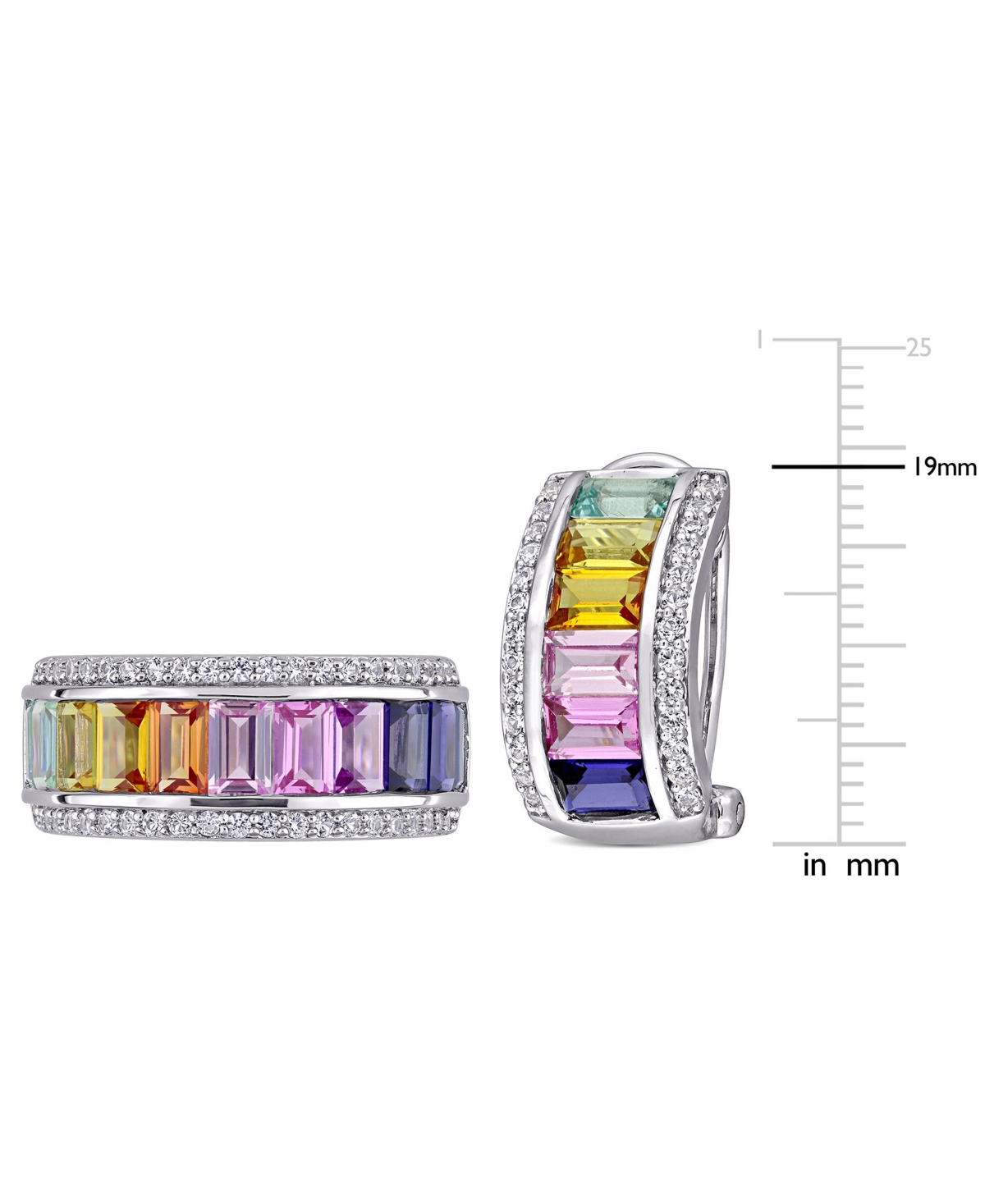 2-Pc. Set Lab-Grown Multi-Sapphire Baguette Ring & Matching Hoop Earrings (8-1/10 ct. t.w.) in Sterling Silver - Multi-Sapphire