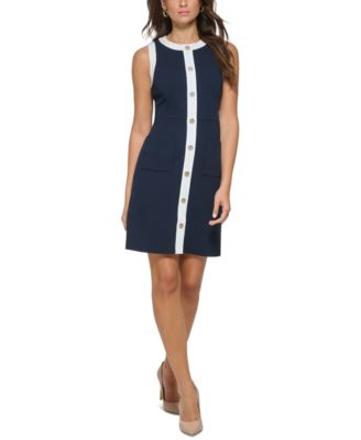 Tommy Hilfiger - Women's Button-Front Contrast-Trim Sheath Dress