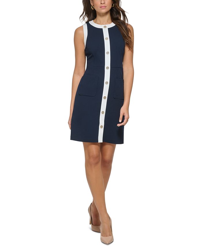 Tommy Hilfiger Women s Button Front Contrast Trim Sheath Dress