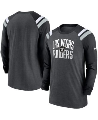 Men's Heathered Charcoal, Black Las Vegas Raiders Tri-Blend Raglan Athletic Long Sleeve Fashion T-shirt