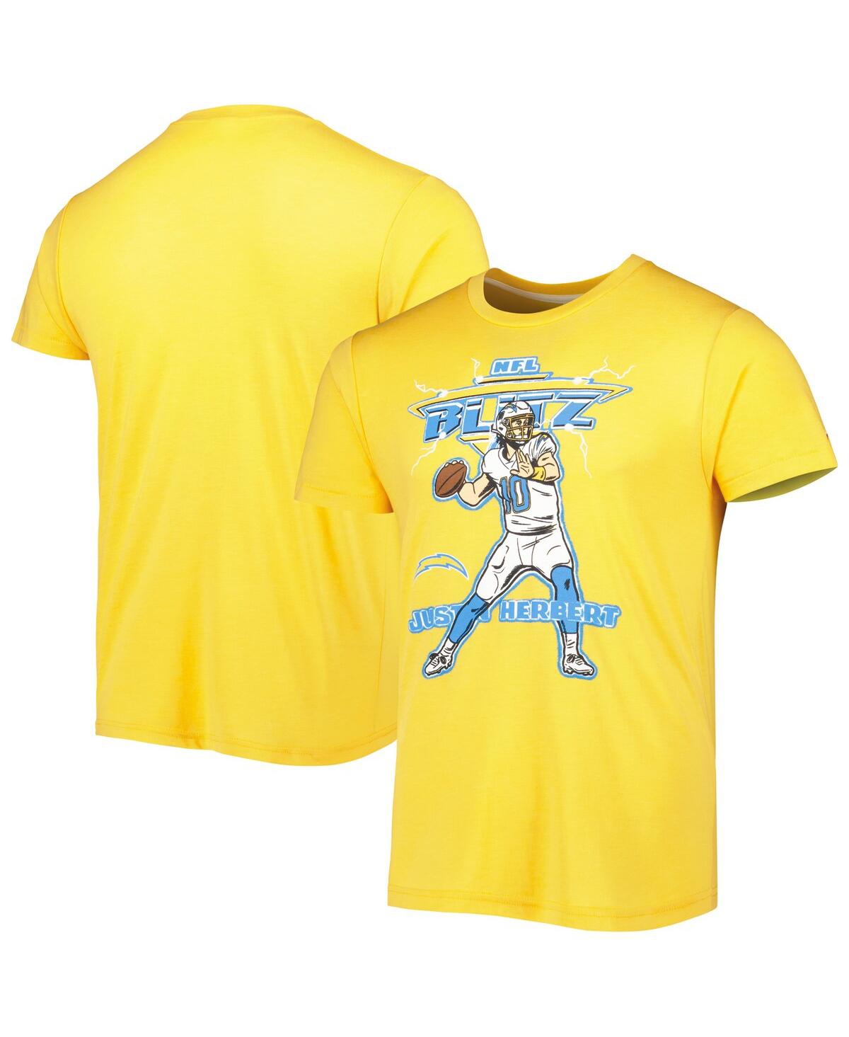 Homage Men's  Justin Herbert Heathered Gold Los Angeles Chargers Nfl Blitz Player Tri-blend T-shirt
