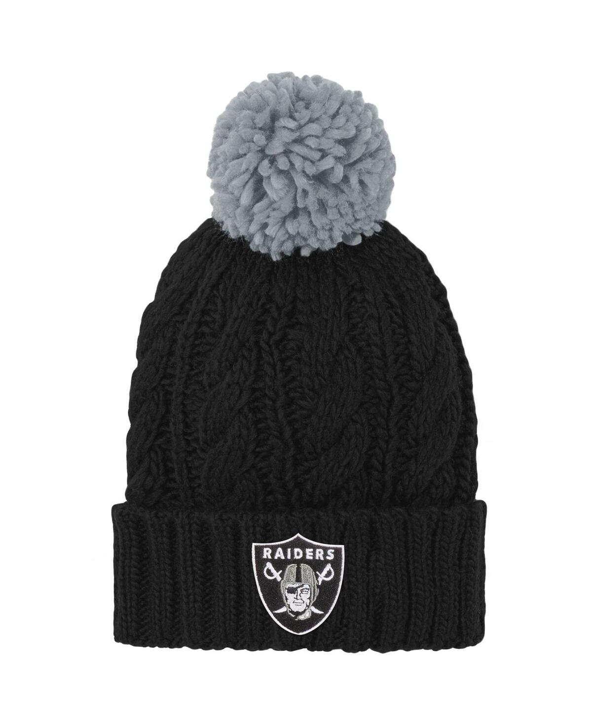 Outerstuff Kids' Big Girls Black Las Vegas Raiders Team Cable Cuffed Knit Hat With Pom