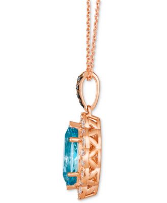 Blue Topaz (1-3/4 ct. t.w.) & Diamond (3/8 ct. t.w.) Marquise Halo Pendant Necklace in 14k Rose Gold, 18" + 2" extender
