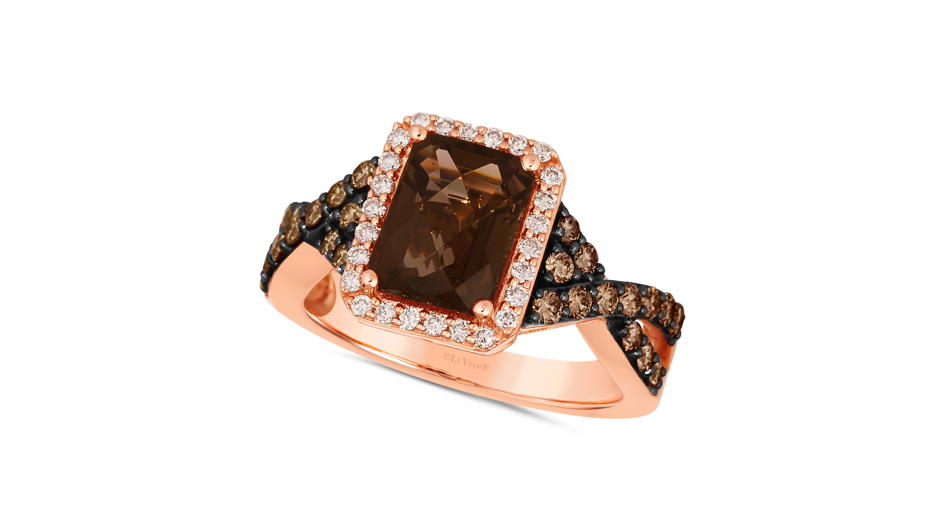 Le Vian Chocolate Quartz (2 ct. t.w.) & Diamond (5/8 ct. t.w.) Halo Twist Ring in 14k Rose Gold