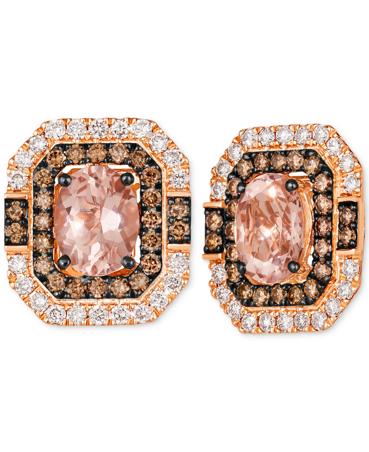 Le Vian Peach Morganite (2-5/8 Ct. T.w.) & Diamond (1-5/8 Ct. T.w.) Halo Stud Earrings In 14k Rose Gold