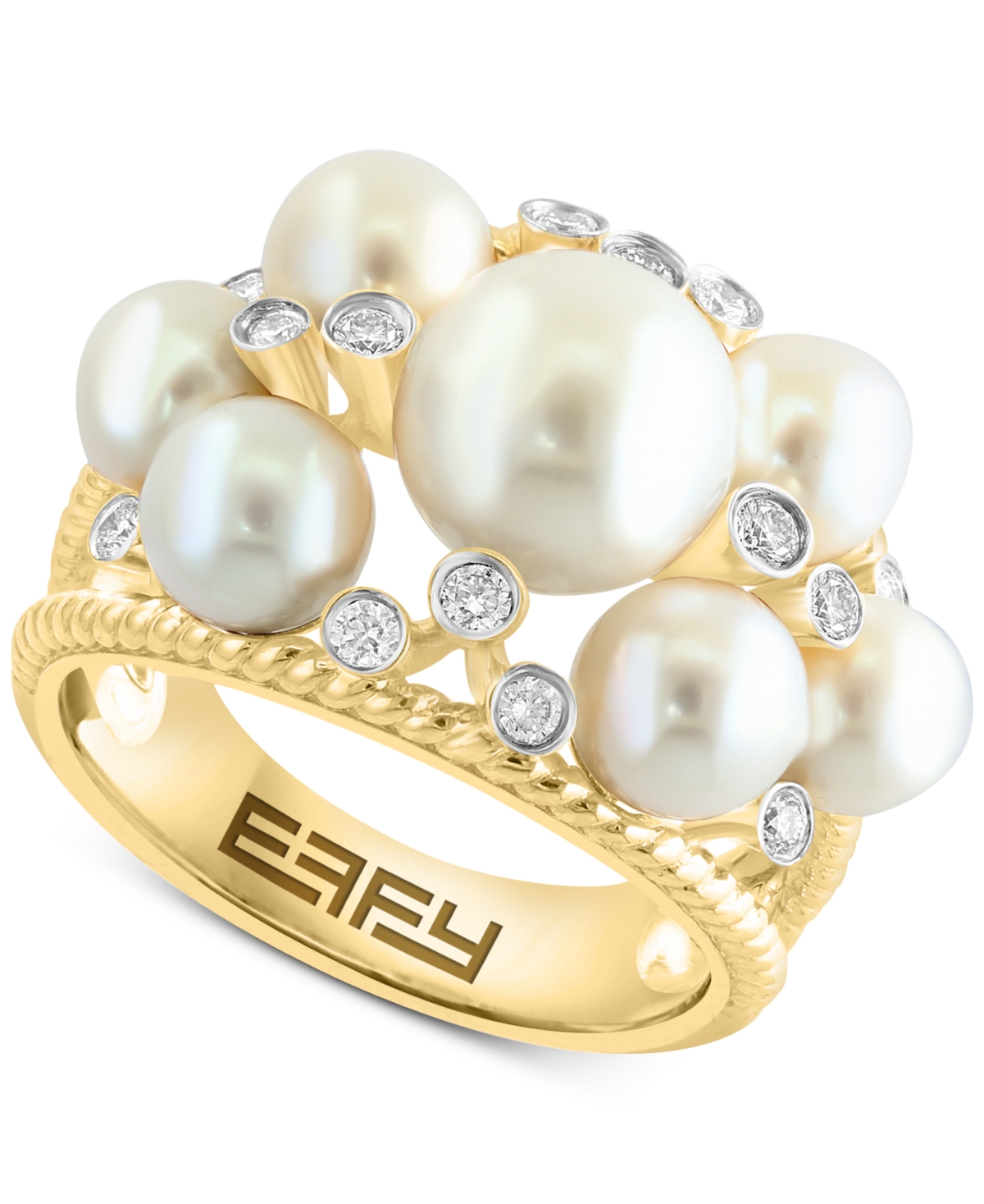 Effy Collection Effy Freshwater Pearl (5-8mm) & Diamond (1/4 Ct. T.w.) Openwork Cluster Ring In 14k Gold In Yellow Gold