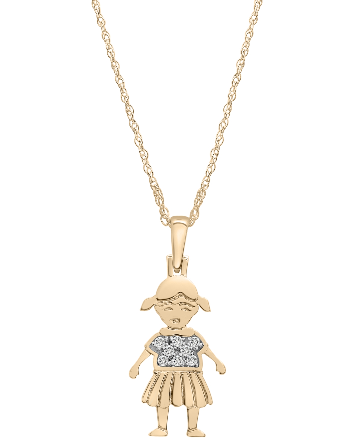 Diamond Girl Pendant Necklace (1/20 ct. t.w.) in 10k Gold, 18" + 2" extender, Created for Macy's - Yellow Gold