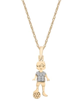 Wrapped - Diamond Soccer Boy 18" Pendant Necklace (1/20 ct. t.w.) in 10k Gold, 18" + 2" extender