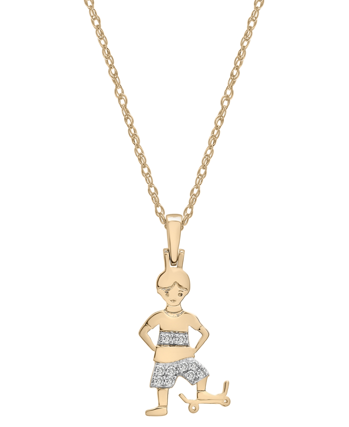 Wrapped Diamond Skateboard Boy Pendant Necklace (1/20 Ct. T.w.) In 10k Gold, 18" + 2" Extender, Created For In Yellow Gold