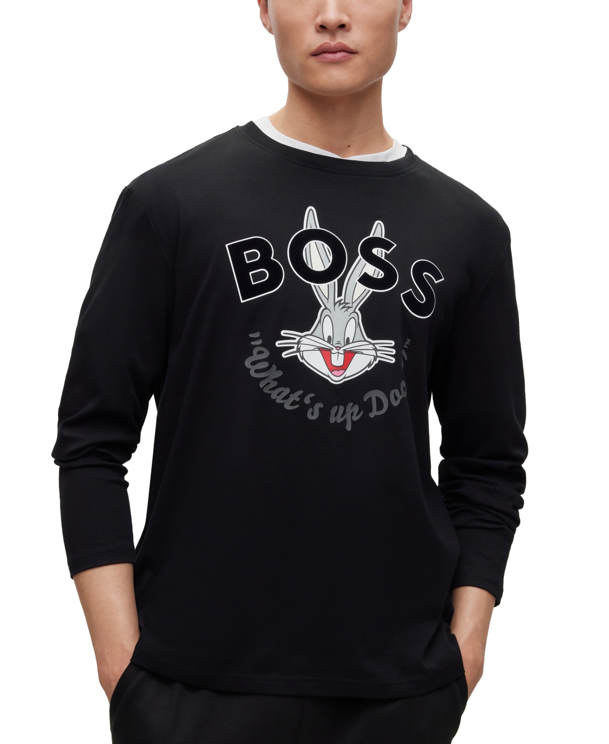 HUGO BOSS BOSS MEN'S LOONEY TUNES LONG-SLEEVED MERCERIZED-COTTON T-SHIRT