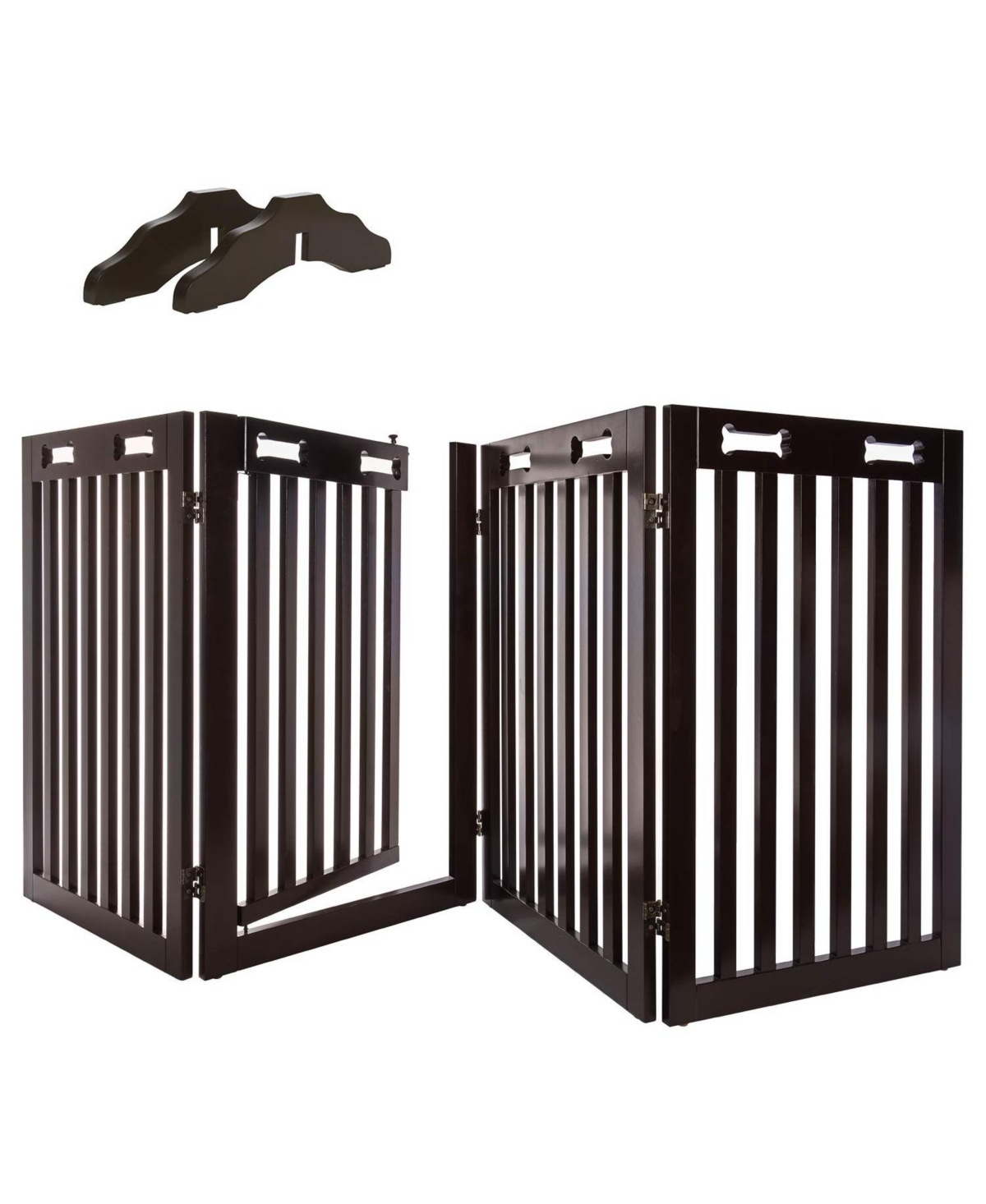 4-Panel Freestanding Dog Gate, Retractable Pet Gate W/Door - Expresso
