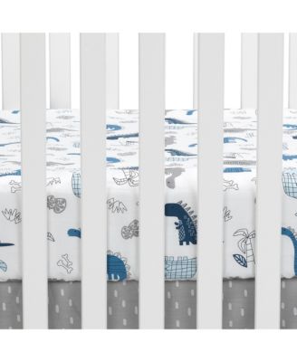 Baby Dino 100% Cotton Blue/White/Gray Dinosaur Fitted Crib Sheet