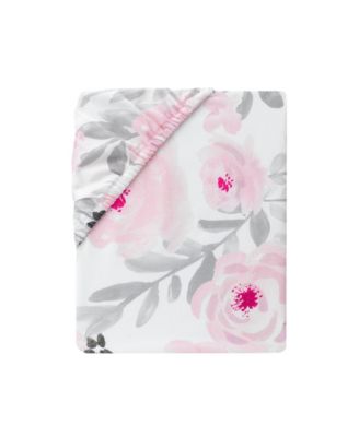 Blossom Pink/Gray Watercolor Floral Baby Fitted Crib Sheet