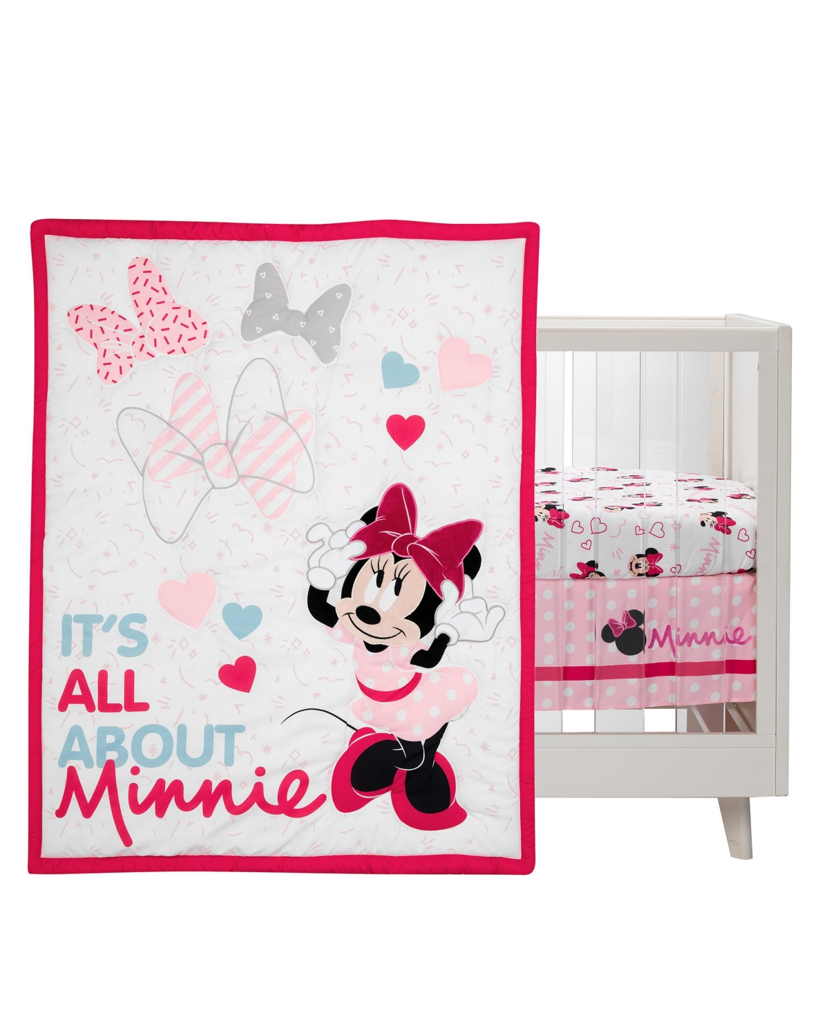 Lambs & Ivy Disney Baby Minnie Mouse Love 3-Piece Pink Nursery Crib Bedding Set