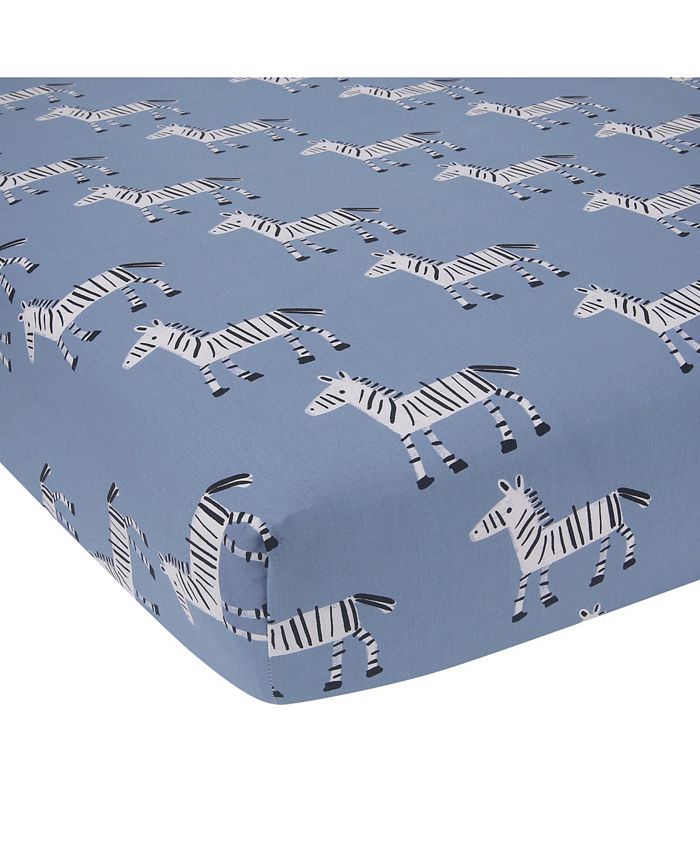 Lambs & Ivy Signature Zebra Blue Organic Cotton Breathable Fitted Crib