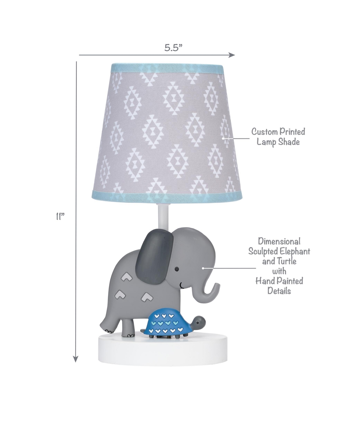 Bedtime Originals Jungle FunElephant/Turtle Nursery Lamp with Shade & Bulb - Gray