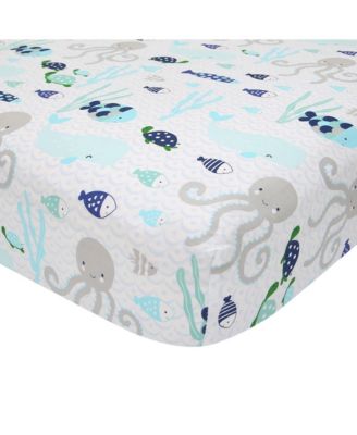 Oceania Blue/Gray/White Whale with Octopus and Fish Nautical Ocean 6-Piece Nursery Baby Crib Bedding Set